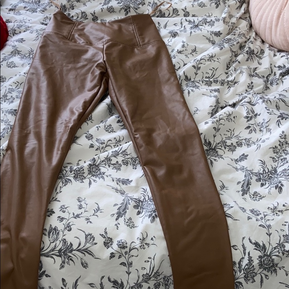 brown leather leggings
